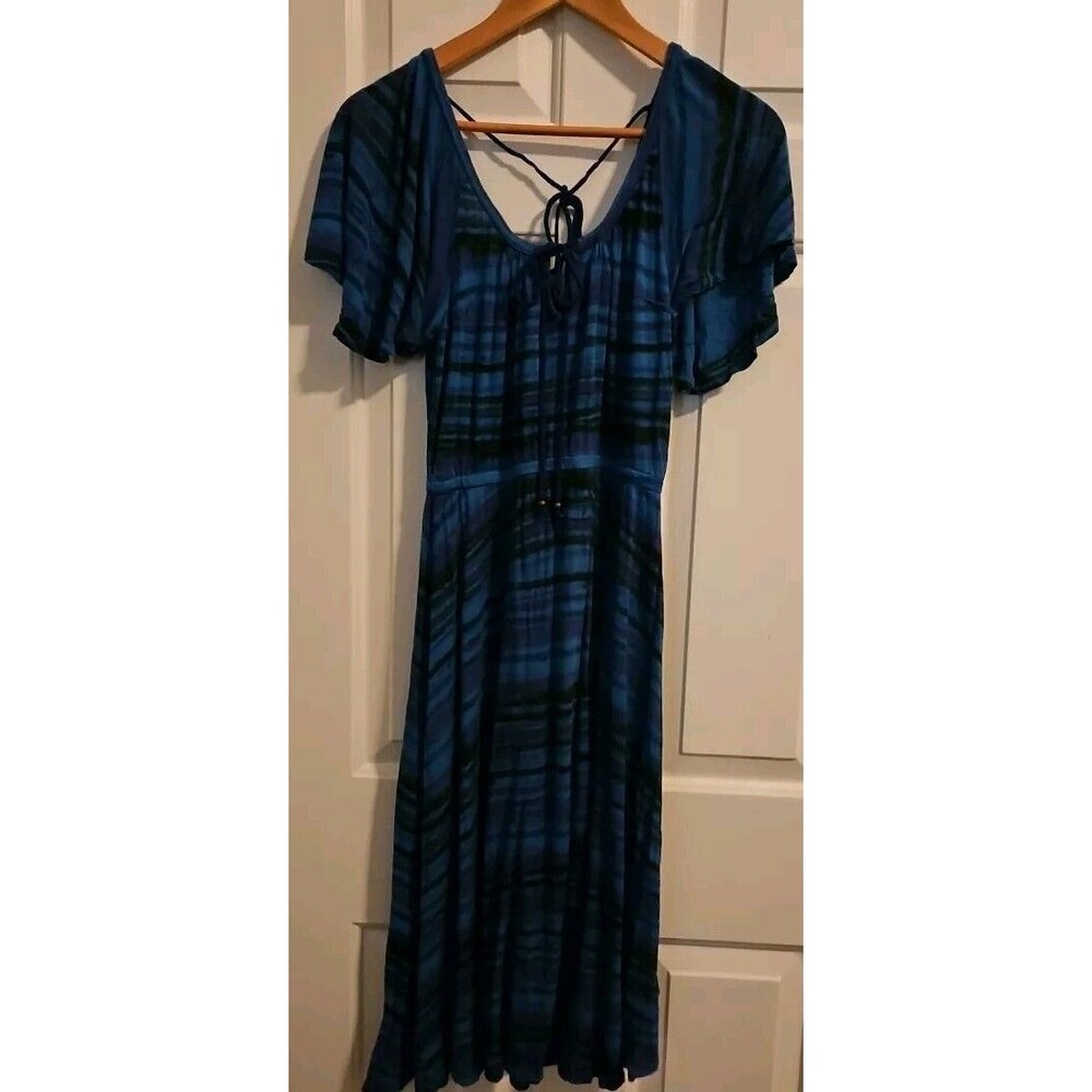Plenty by Tracy Reese Midi Blue Stripe Small Dress Flowy Stretchy See Pic Flawed